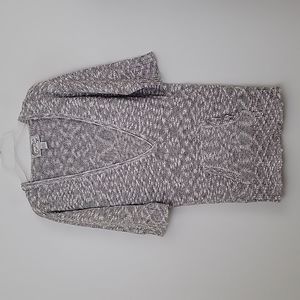 New Love Lola Gray & White Variegated Linen & Cotton Hooded Knit Sweater L